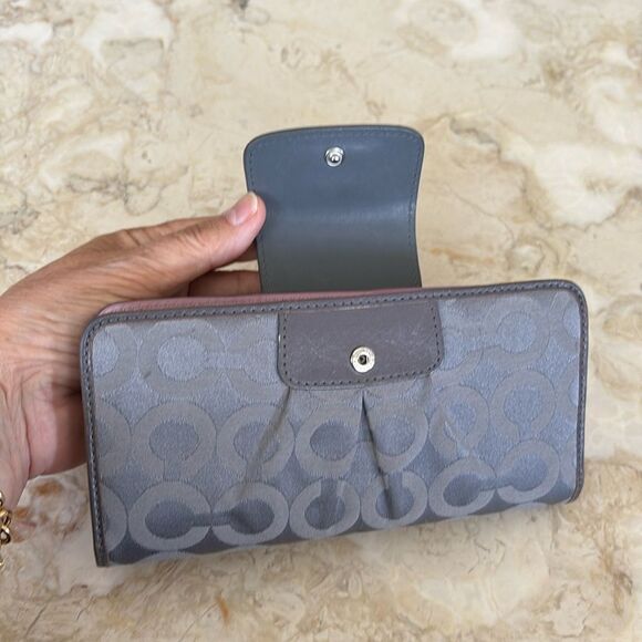 Coach Madison Op Art Sateen Grey & Pink Leather Wallet Signature Monogram - Picture 7 of 12